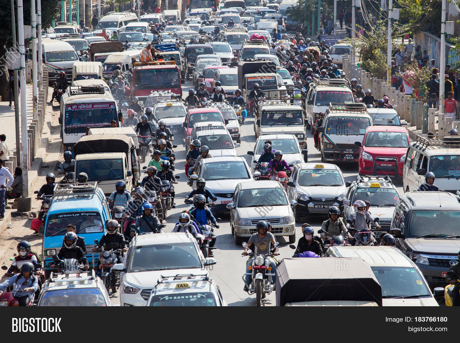 KATHMANDU NEPAL OCTOBER 25 2016 Traffic moves slowly along a busy