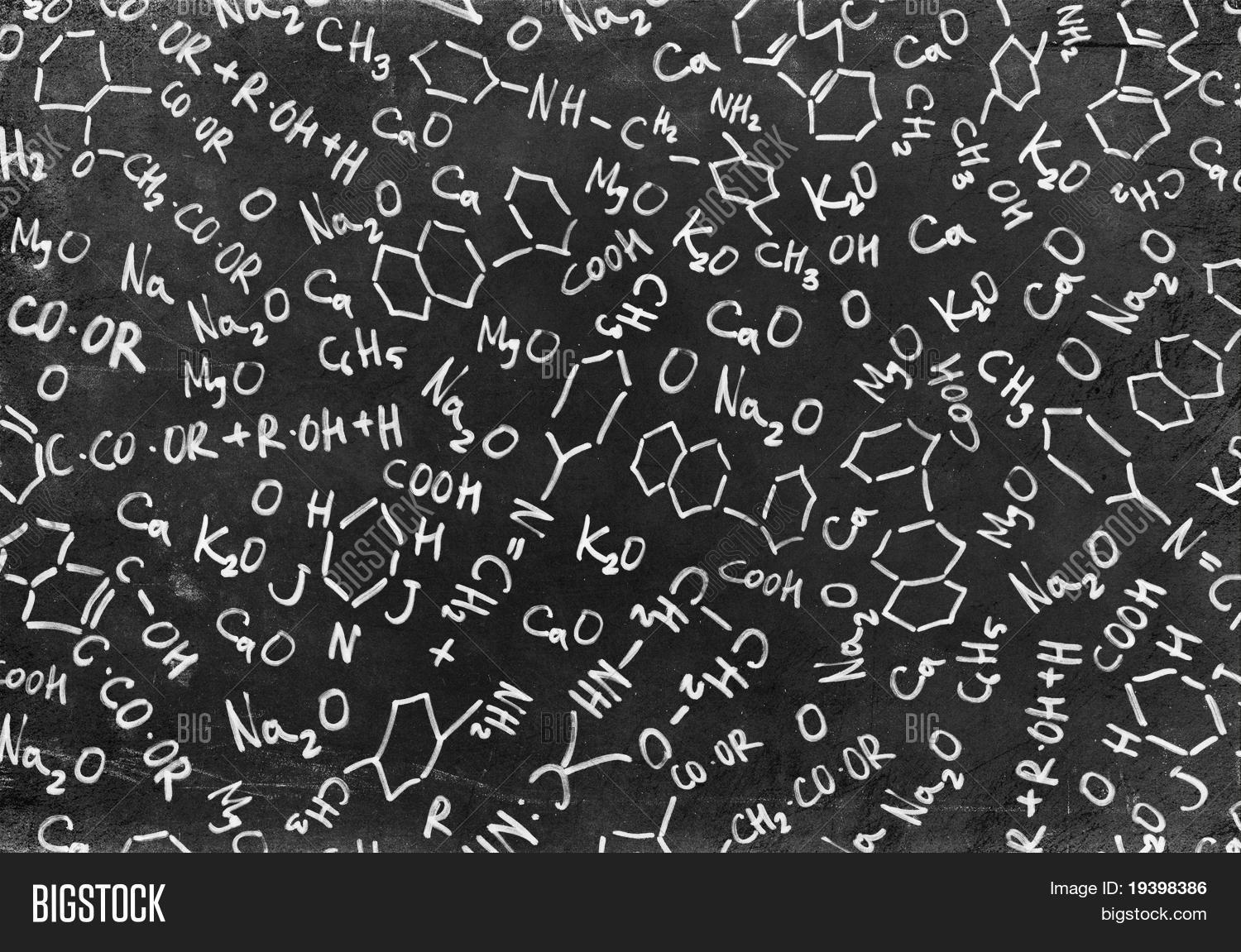 Chemistry formulas on black chalkboard. Stock Photo & Stock Images