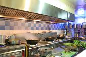 pic of restaurant  - photograph of restaurant kitchen with smoke come out from wok - JPG 