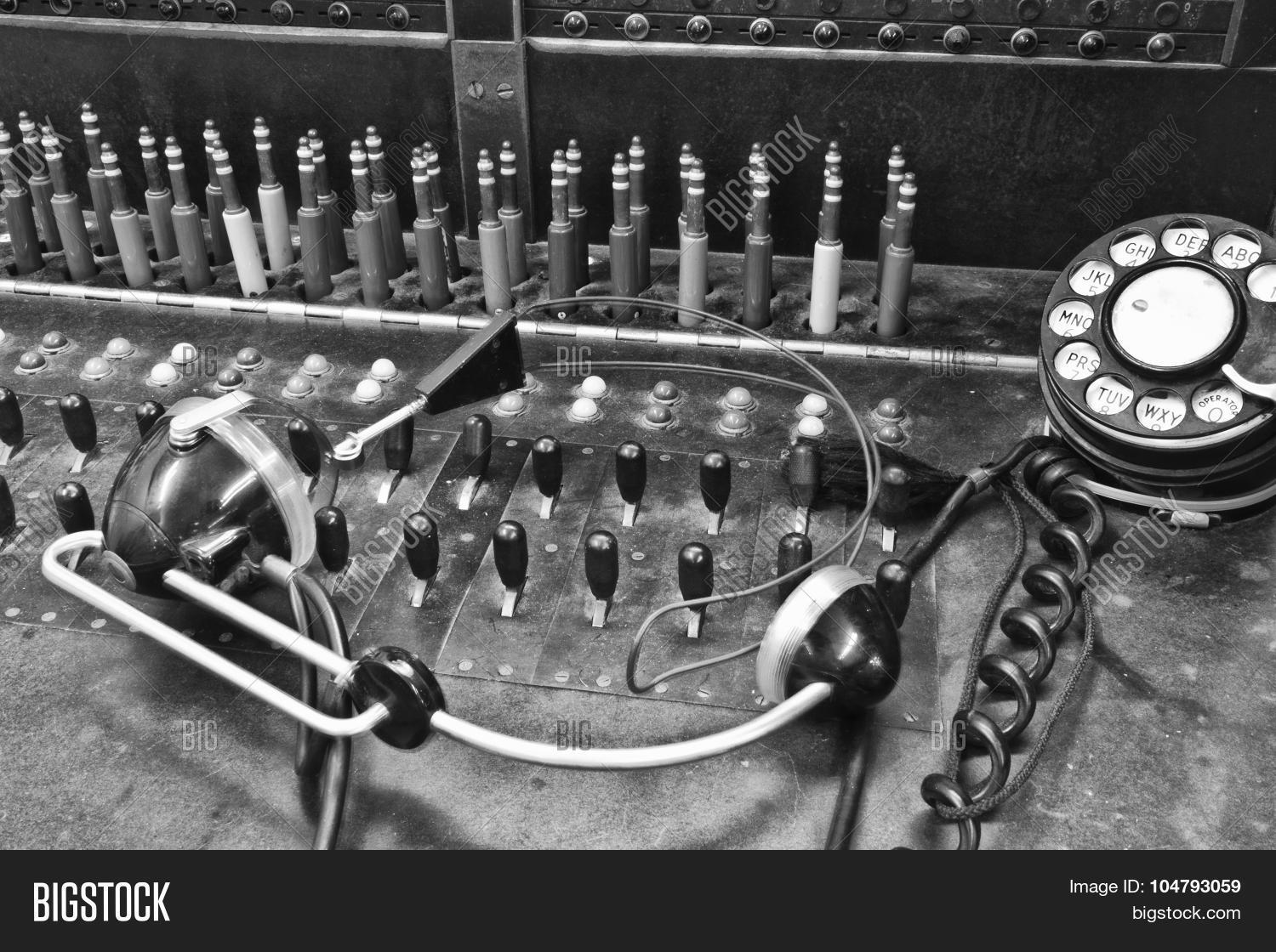 Closeup of a Vintage Bell System Telephone Switchboard with Plugs and