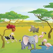 picture of animals  - Cute African safari animal cartoon characters scene - JPG 