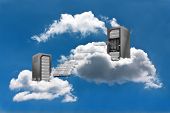 stock photo of future  - A Virtual Machine moves from a cloud Server Rack to the other - JPG 