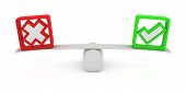 stock photo of seesaw  - Green tick and red cross balancing on the seesaw - JPG 