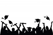stock photo of group  - Vector illustration of a group of graduates tossing their caps in celebration of graduation - JPG 