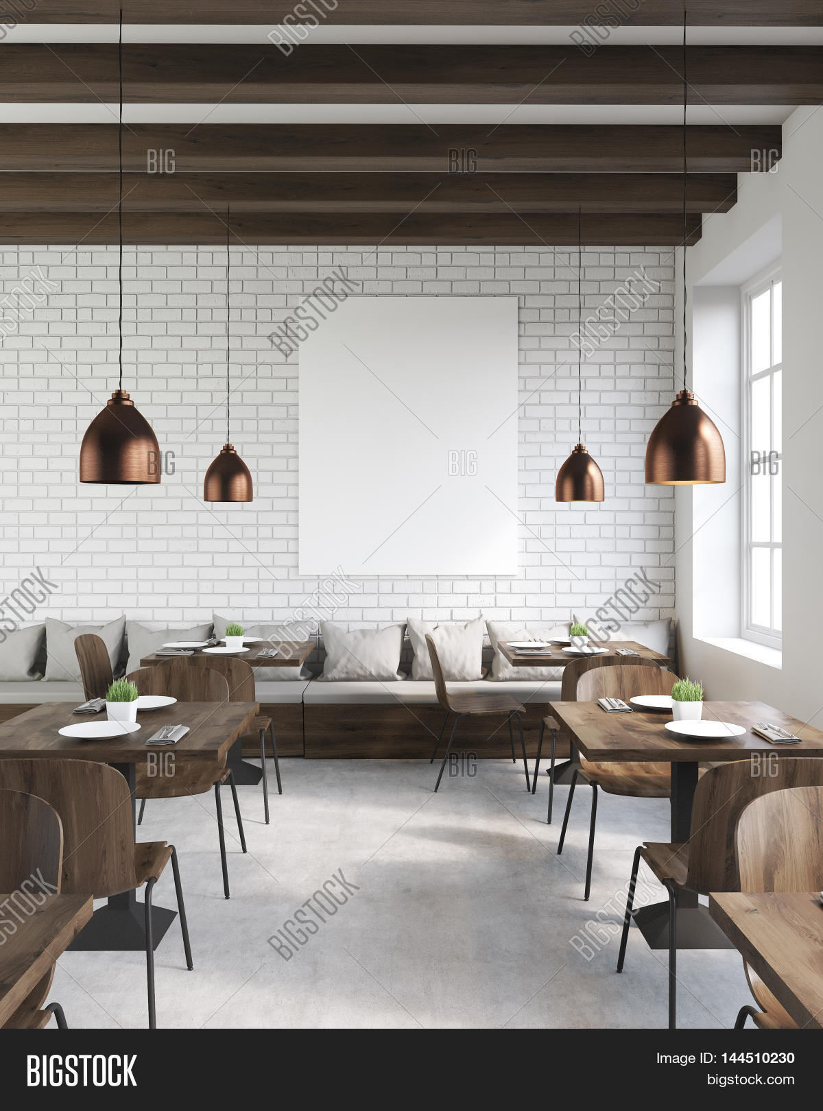 coffee shop interior with wooden tables and chairs vertical poster coffee shop interior with wooden tables and chairs vertical poster