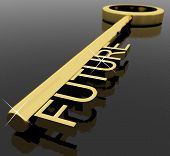 stock photo of future  - Gold Key With Future Text As Symbol For Destiny Or Target - JPG 