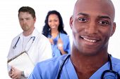picture of bloodpressure  - African American Man and Woman Medical Workers - JPG 