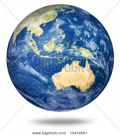 Picture or Photo of Planet earth on white - australia and asian view.  Elements of this image furnished by NASA