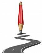 image of strategy  - Make your own path and draw a business life strategy plan yourself with a red pencil drawing a road or highway to personal or financial success on white - JPG 