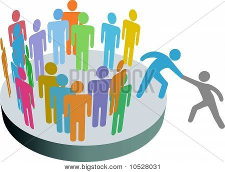 Picture or Photo of A friend helps a person join a company club team or other group.