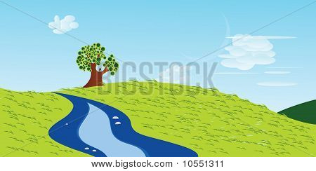 Picture or Photo of A vector illustration of a lone tree in a field.
