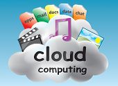 stock photo of computer  - Cloud computing concept based on the idea of the abstract location of data and abstract computing somewhere in the clouds - JPG 