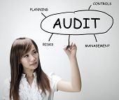picture of finance  - Asian businesswoman drawing plan of Audit - JPG 