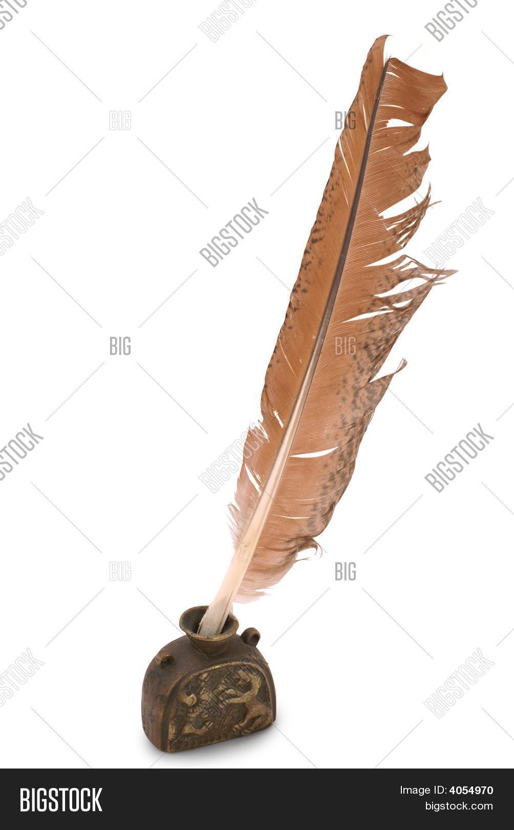 Inkwell Of 17Th Century With Quill Pen Stock Photo & Stock Images