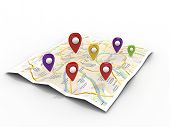 picture of map  - map with Pin Pointers 3d rendering image - JPG 