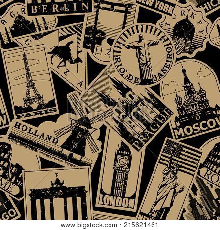 Poster: Vintage paper landmarks travel labels
