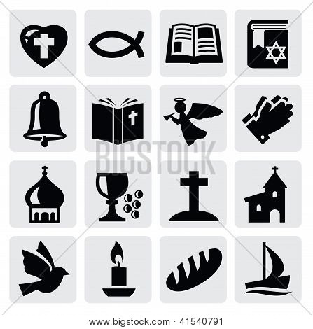 Picture or Photo of Vector black religion icon set on gray