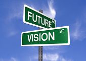 foto of future  - a set of street signs with future and vision on them - JPG 