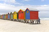 stock photo of hut  - Row of painted beach huts in Cape Town South Africa - JPG 
