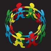 foto of puzzle  - Cut paper doll children circling one another with autism symbolic puzzle pieces - JPG 