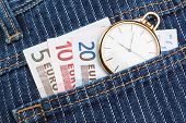 pic of watch  - Pocket watch in your pants and jeans with money euro - JPG 