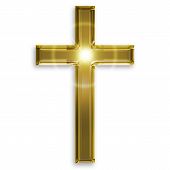 stock photo of objects  - golden symbol of crucifix isolated on white background - JPG 