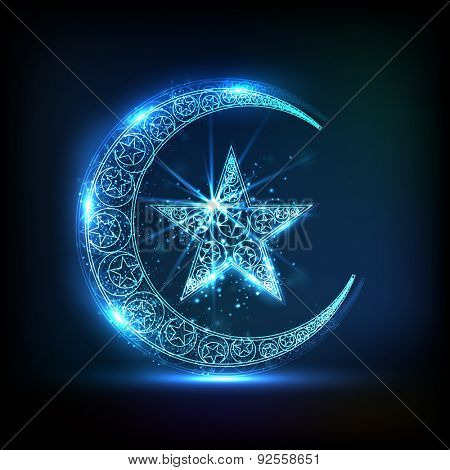 Creative Glossy Crescent Moon With Star In Blue Color For Muslim Creative Glossy Crescent Moon With Star In Blue Color For Muslim Community Festival Eid Celebration Poster Id 92558651