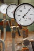 image of pressure  - Manometers pressure gas line with valve in the boiler room - JPG 