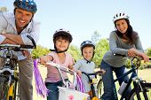 stock photo of family  - Family with their bikes - JPG 