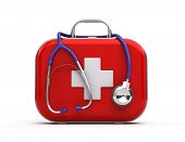 picture of medical doctors  - Stethoscope and First Aid Kit isolated - JPG 