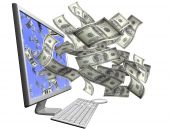 pic of computer  - Isolated desktop computer throwing out hundred dollar bills through the screen - JPG 