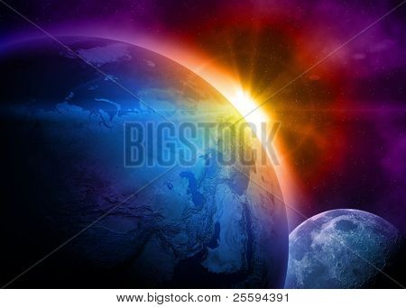 Picture or Photo of Planet earth with sunrise in space