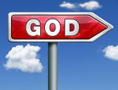 stock photo of religion  - God and salvation search road to heaven religion god icon god button isolated arrow belief in the lord road sign arrow - JPG 