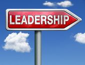 picture of leadership  - leadership road sign follow team leader or way to success concept business leader or market leader business competition authority manager red road sign arrow with text and word concept - JPG 