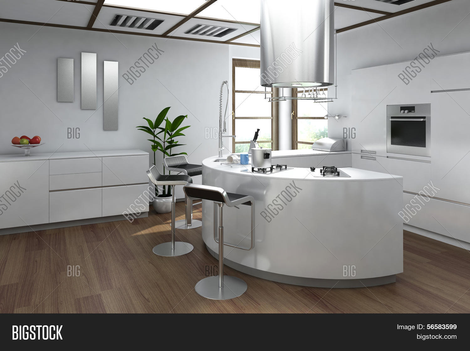 Intérieur de cuisine de luxe moderne avec tabouret de bar photos ...