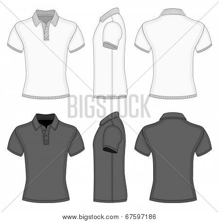 Men S White And Black Short Sleeve Polo Shirt And T Shirt Design Templates Front Back And Side Collar Shirt Design Template