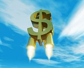 picture of money  - golden money symbol with two rocket nozzles - JPG 