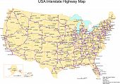 pic of map  - USA 50 States Illustrator eps map includes Interstate Highways with major cites editable states and text names color - JPG 