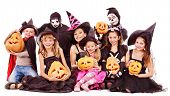 foto of group  - Halloween party with group children holding carving pumpkin - JPG 