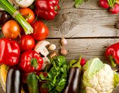 stock photo of health  - Healthy Organic Vegetables on a Wooden Background - JPG 