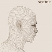 picture of future  - Vector eps concept or conceptual 3D wireframe human male or man head isolated on beige background as metaphor for technology - JPG 