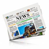 picture of newspaper  - Heap of newspapers with business news isolated on white background with reflection effect

Design of newspapers is totally my own and all texts are fully abstract and generated by random text generator - JPG 