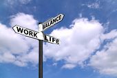 foto of idiom  - Concept lifestyle image of a signpost directing Work Life Balance against a blue cloudy sky - JPG 