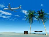 image of beach  - An airplane flying over a tropical beach - JPG 