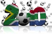 foto of world  - Royalty free stock image of a XXXL Large 3D render of the 2010 in the colours of the South African Flag isolated on white copy space - JPG 