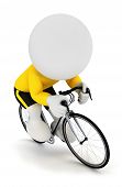 stock photo of people  - 3d white people racing cyclist on a cycle and wearing a yellow jersey - JPG 