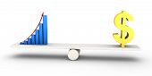 stock photo of seesaw  - 3d rising graph on a seesaw is equal to a dollar symbol - JPG 