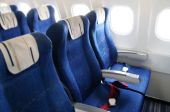 stock photo of seating  - seat rows in an airplane cabin interior - JPG 