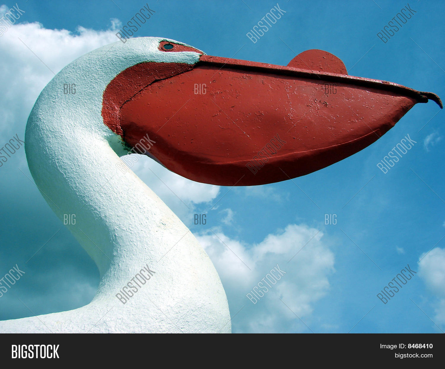 Metal Statue Pelican Against Blue Sky Large Metal Pelican Statue Stock Photo Stock Images