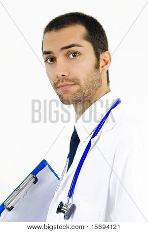 Picture or Photo of Attractive young doctor isolated on white